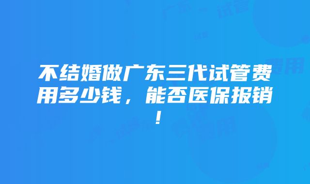 不结婚做广东三代试管费用多少钱，能否医保报销！