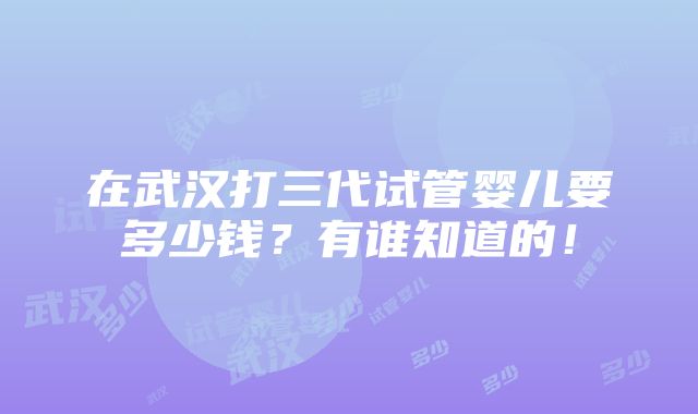 在武汉打三代试管婴儿要多少钱？有谁知道的！