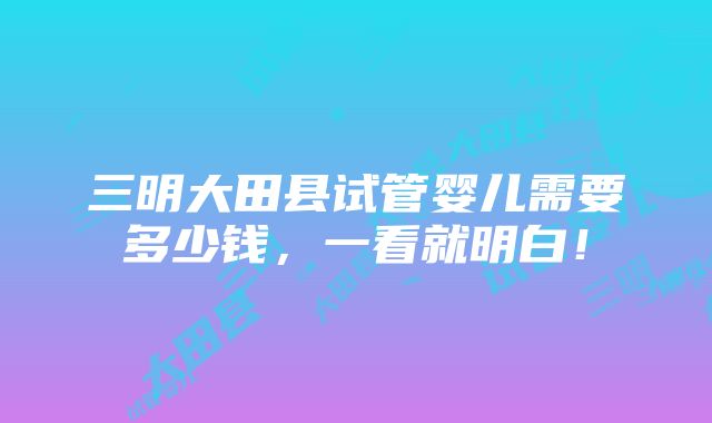 三明大田县试管婴儿需要多少钱，一看就明白！