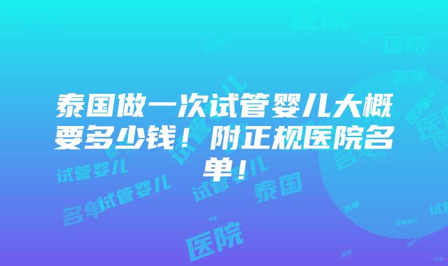 泰国做一次试管婴儿大概要多少钱！附正规医院名单！