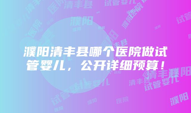 濮阳清丰县哪个医院做试管婴儿，公开详细预算！