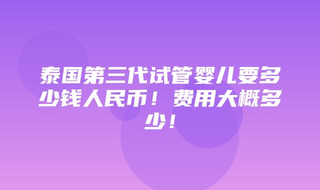 泰国第三代试管婴儿要多少钱人民币！费用大概多少！