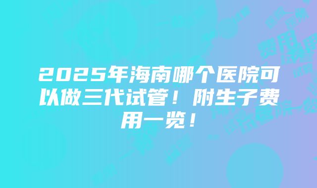 2025年海南哪个医院可以做三代试管！附生子费用一览！