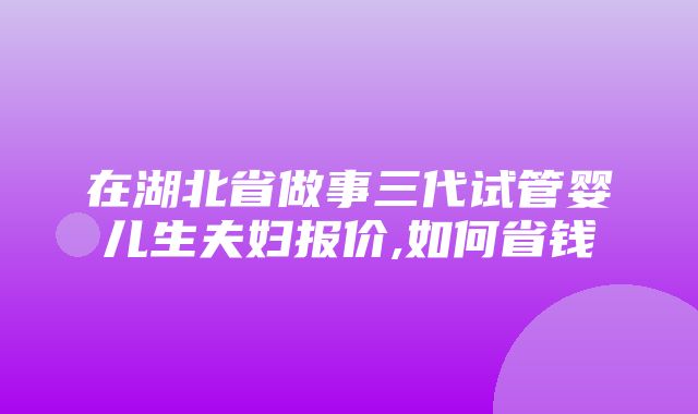 在湖北省做事三代试管婴儿生夫妇报价,如何省钱