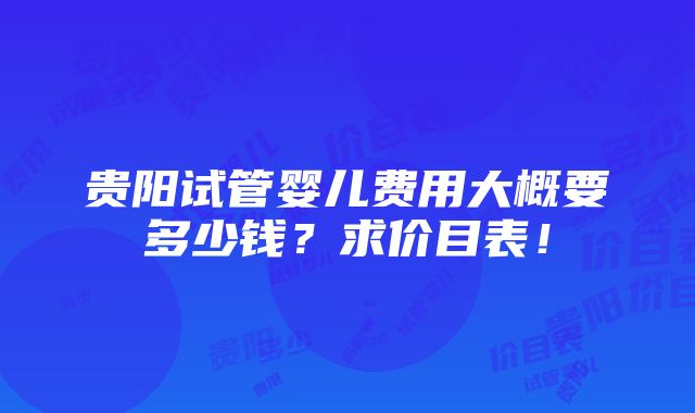 贵阳试管婴儿费用大概要多少钱？求价目表！