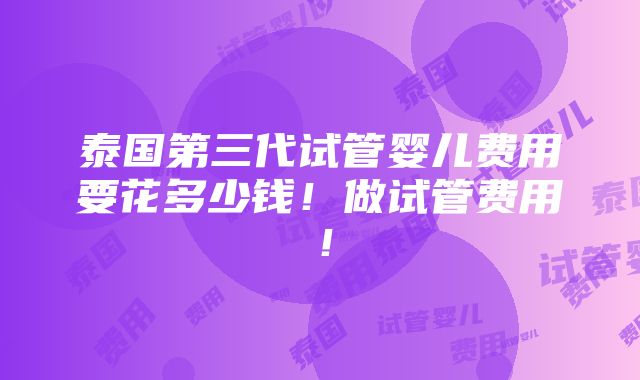 泰国第三代试管婴儿费用要花多少钱！做试管费用！