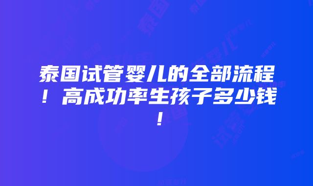 泰国试管婴儿的全部流程！高成功率生孩子多少钱！