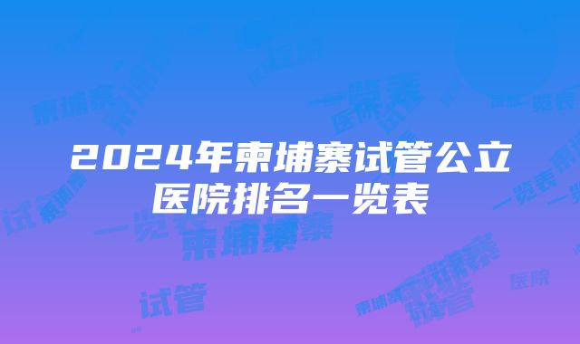 2024年柬埔寨试管公立医院排名一览表