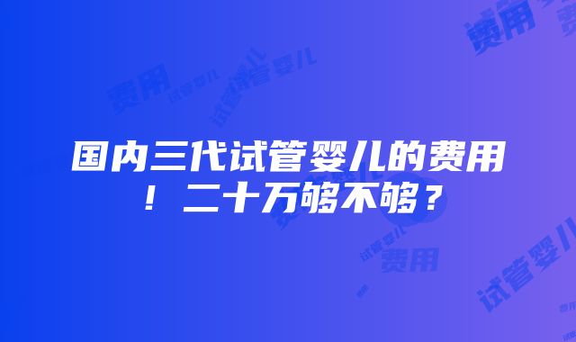 国内三代试管婴儿的费用！二十万够不够？