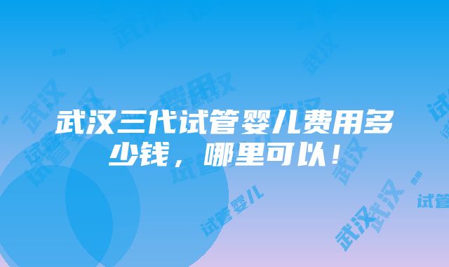 武汉三代试管婴儿费用多少钱，哪里可以！