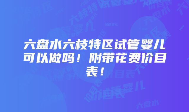 六盘水六枝特区试管婴儿可以做吗！附带花费价目表！