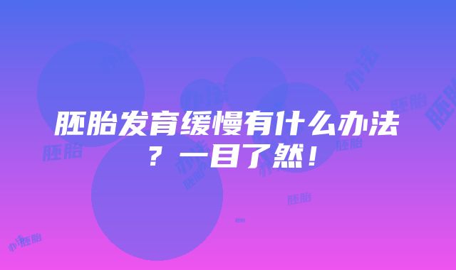 胚胎发育缓慢有什么办法？一目了然！