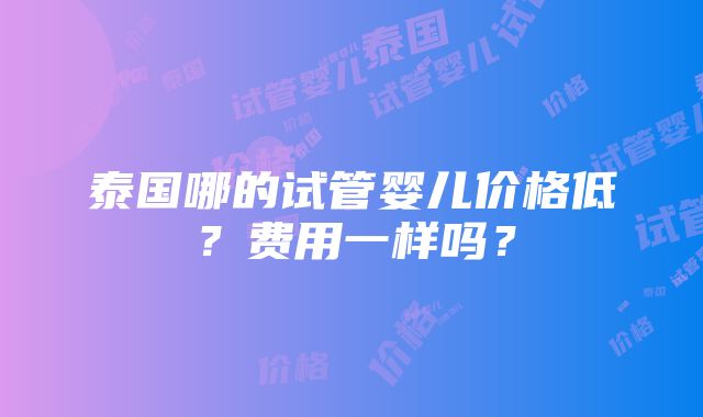 泰国哪的试管婴儿价格低？费用一样吗？