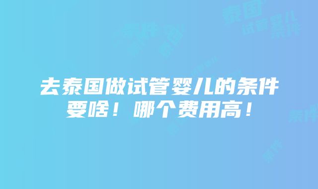 去泰国做试管婴儿的条件要啥！哪个费用高！