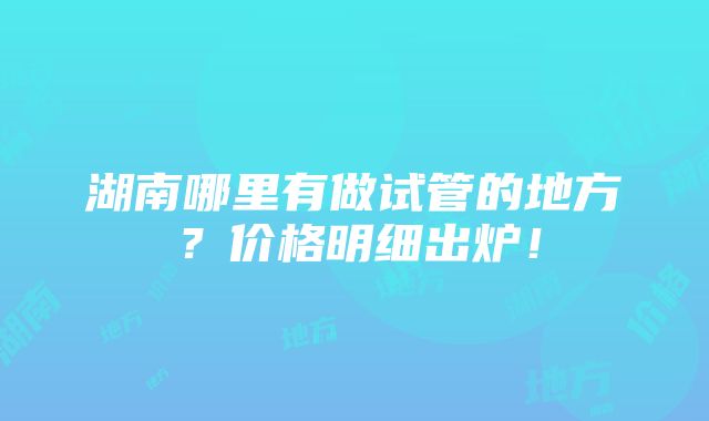 湖南哪里有做试管的地方？价格明细出炉！