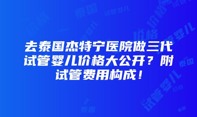 去泰国杰特宁医院做三代试管婴儿价格大公开？附试管费用构成！