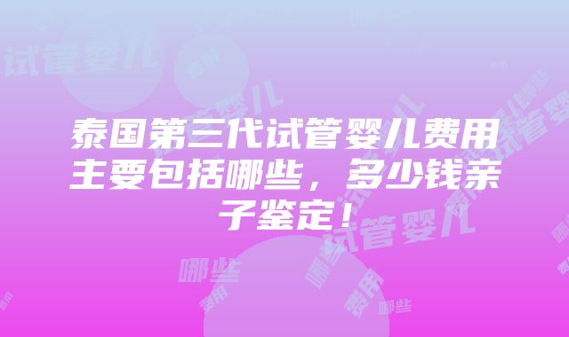 泰国第三代试管婴儿费用主要包括哪些，多少钱亲子鉴定！