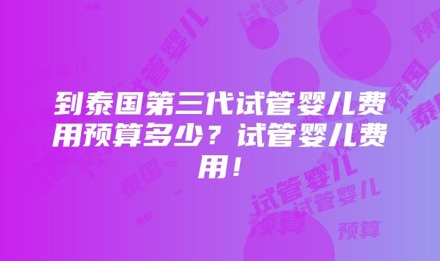 到泰国第三代试管婴儿费用预算多少？试管婴儿费用！