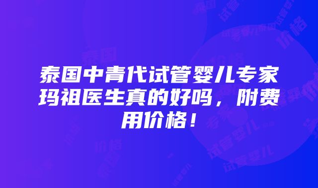 泰国中青代试管婴儿专家玛祖医生真的好吗，附费用价格！