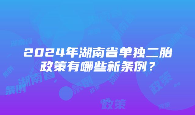 2024年湖南省单独二胎政策有哪些新条例？