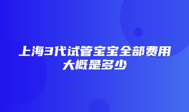 上海3代试管宝宝全部费用大概是多少