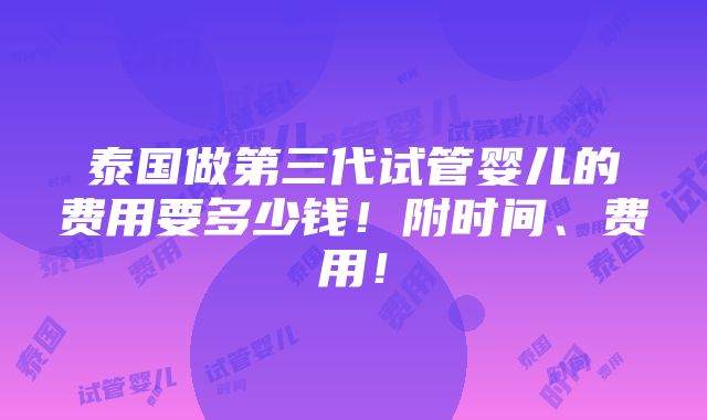 泰国做第三代试管婴儿的费用要多少钱！附时间、费用！