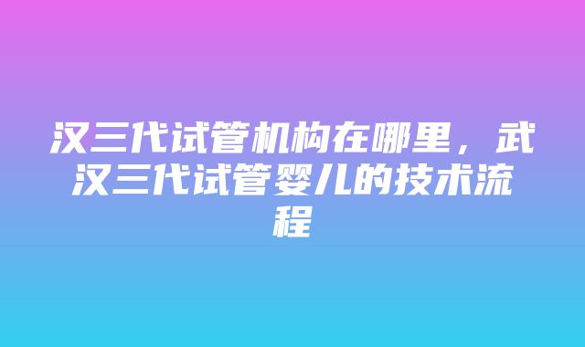 汉三代试管机构在哪里，武汉三代试管婴儿的技术流程