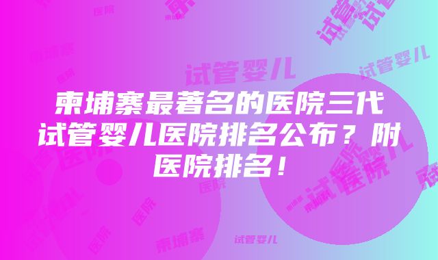 柬埔寨最著名的医院三代试管婴儿医院排名公布？附医院排名！