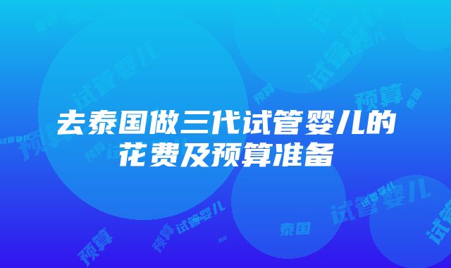 去泰国做三代试管婴儿的花费及预算准备