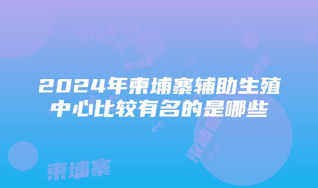 2024年柬埔寨辅助生殖中心比较有名的是哪些