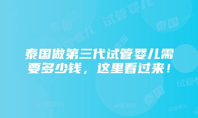 泰国做第三代试管婴儿需要多少钱，这里看过来！