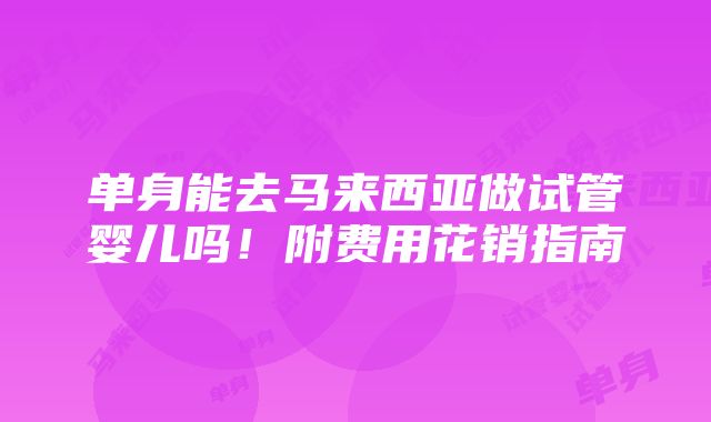 单身能去马来西亚做试管婴儿吗！附费用花销指南