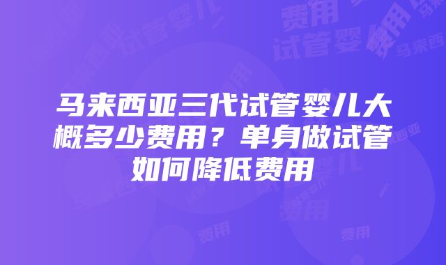 马来西亚三代试管婴儿大概多少费用？单身做试管如何降低费用