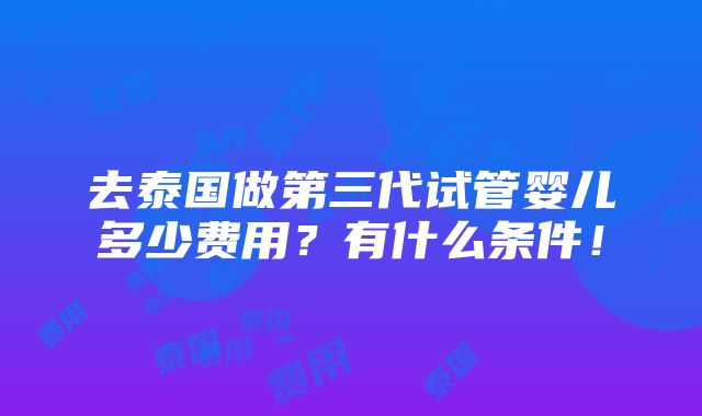 去泰国做第三代试管婴儿多少费用？有什么条件！