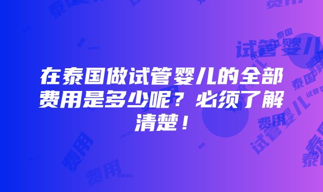 在泰国做试管婴儿的全部费用是多少呢？必须了解清楚！