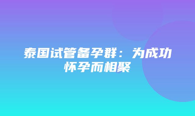 泰国试管备孕群：为成功怀孕而相聚