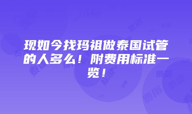 现如今找玛祖做泰国试管的人多么！附费用标准一览！