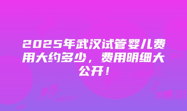 2025年武汉试管婴儿费用大约多少，费用明细大公开！