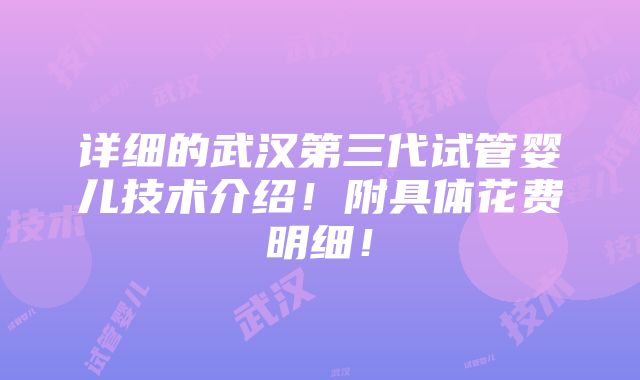 详细的武汉第三代试管婴儿技术介绍！附具体花费明细！