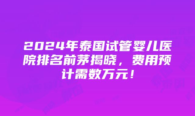 2024年泰国试管婴儿医院排名前茅揭晓，费用预计需数万元！