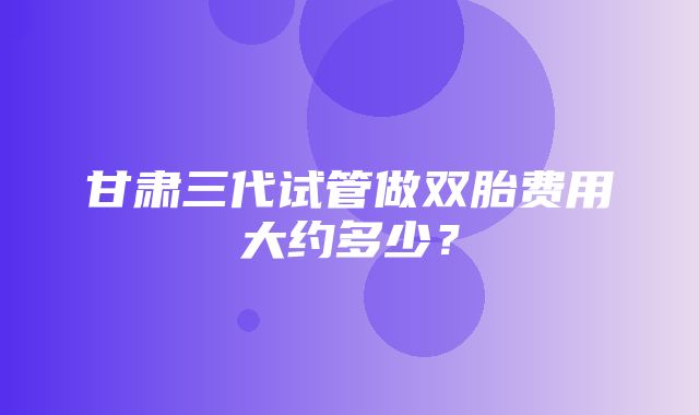 甘肃三代试管做双胎费用大约多少？