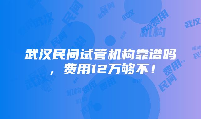 武汉民间试管机构靠谱吗，费用12万够不！