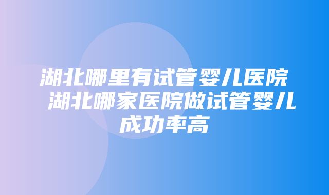 湖北哪里有试管婴儿医院 湖北哪家医院做试管婴儿成功率高