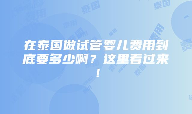 在泰国做试管婴儿费用到底要多少啊？这里看过来！