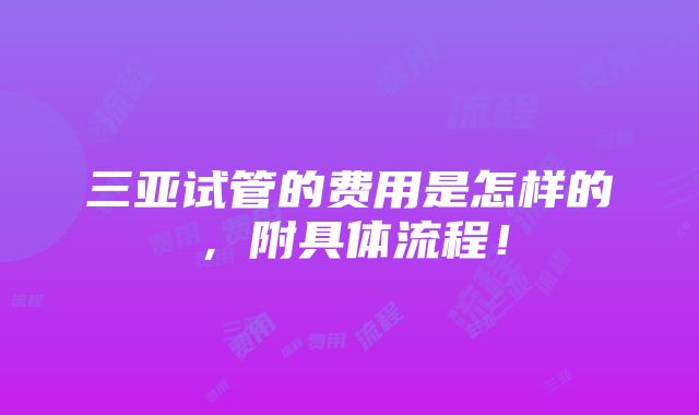 三亚试管的费用是怎样的，附具体流程！