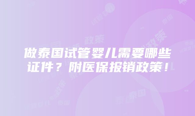 做泰国试管婴儿需要哪些证件？附医保报销政策！