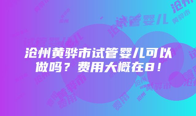 沧州黄骅市试管婴儿可以做吗？费用大概在8！