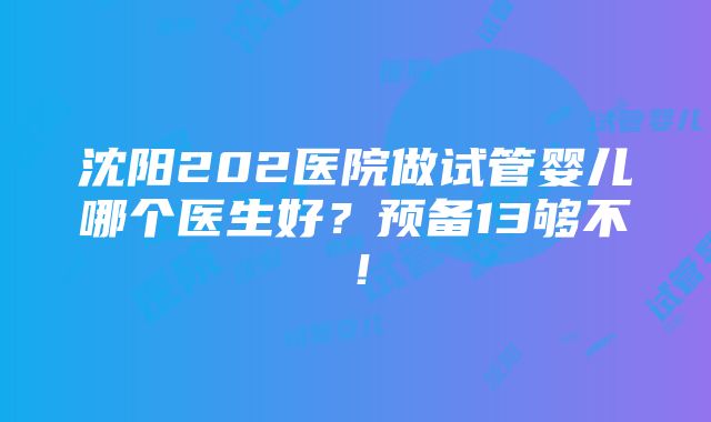 沈阳202医院做试管婴儿哪个医生好？预备13够不！