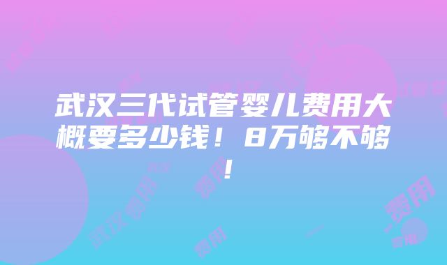 武汉三代试管婴儿费用大概要多少钱！8万够不够！