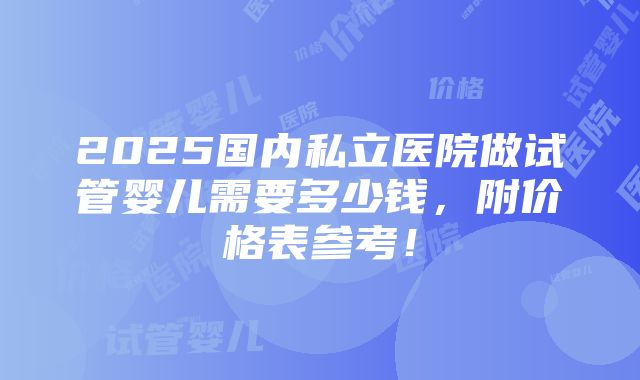 2025国内私立医院做试管婴儿需要多少钱，附价格表参考！